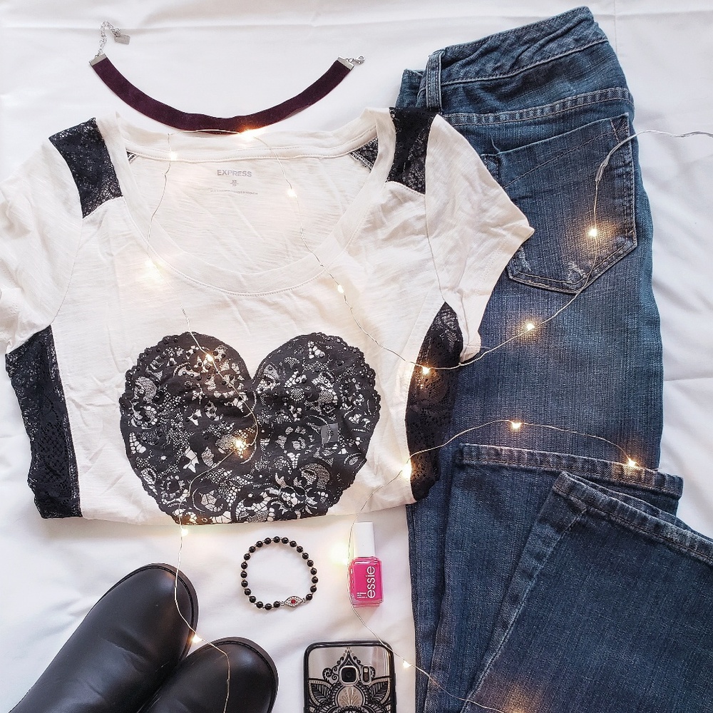 Lace insert heart t-shirt